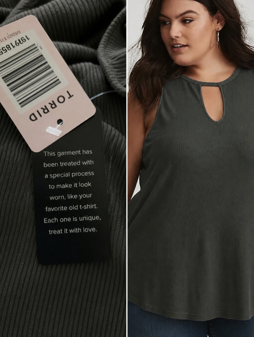 TORRID‎ (NWT) - New With Tags Dark Grey Keyhole Relaxed Fit Tank Top Plus Size 2